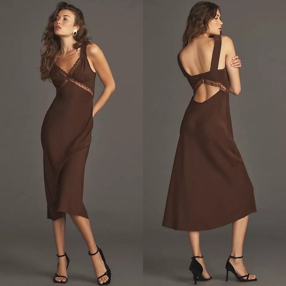 NWT Reformation Provence Silk Midi Dress Brown Anthropologie Midi